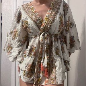 Angie V-Neck Flutter Sleeve Tie Front Top